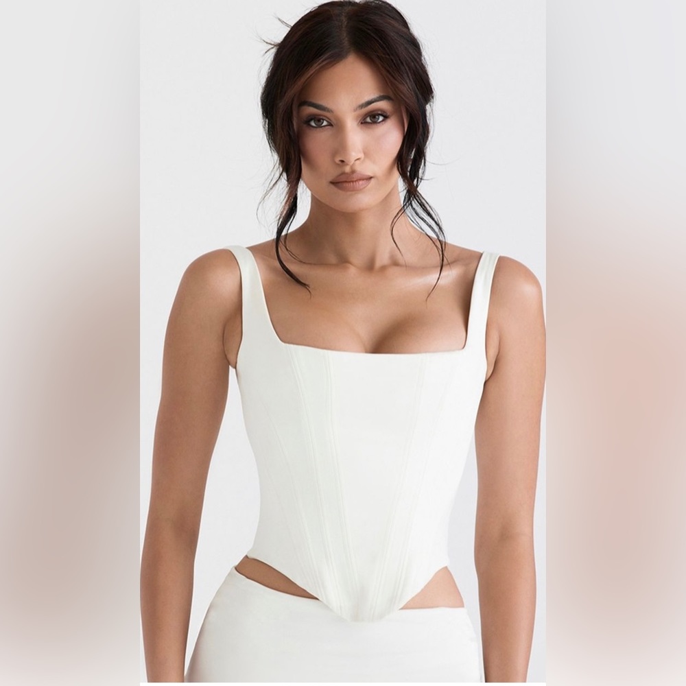 HouseofCB Rafa ivory satin longline corset